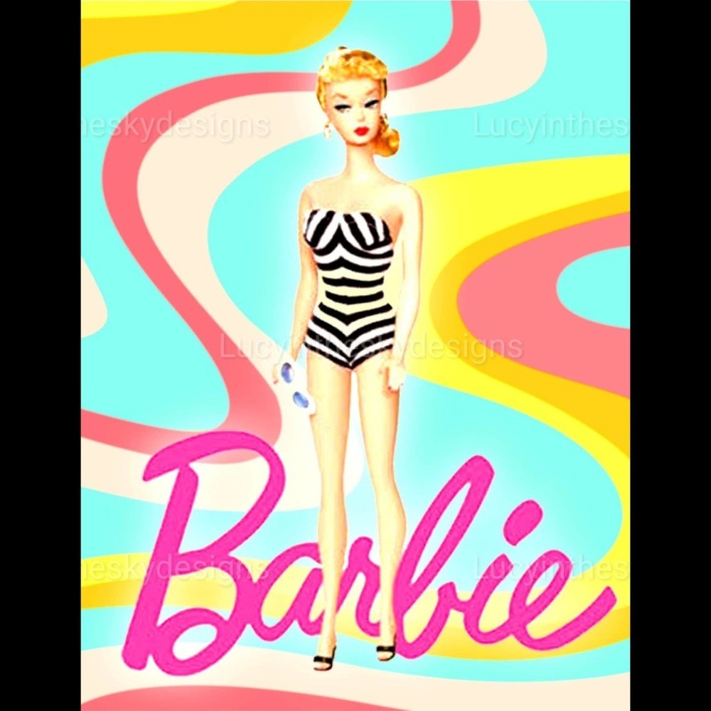 Retro Barbie Swimsuit Rainbow Swirl 8.5x11 Bright Art Print - Picture 2 of 5